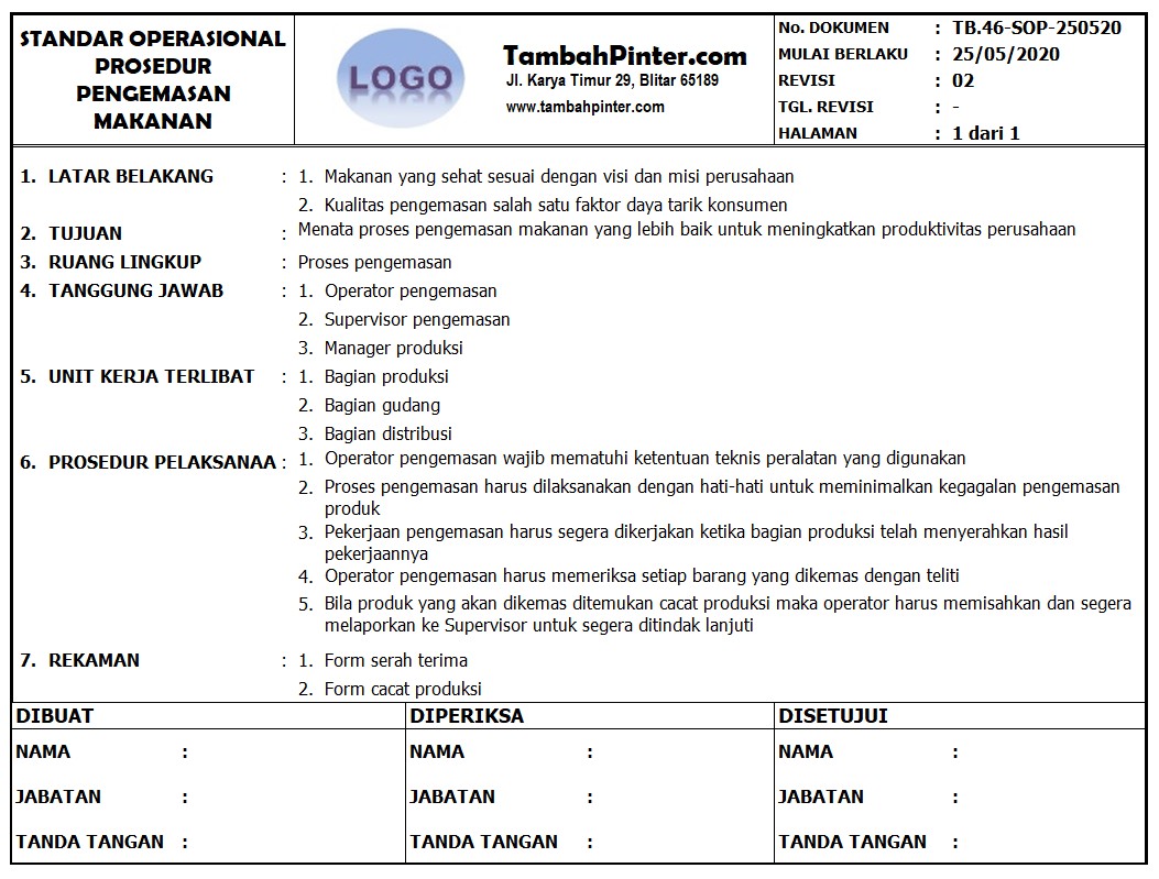 Contoh SOP Perusahaan Serta Cara Membuatnya - Tambah Pinter