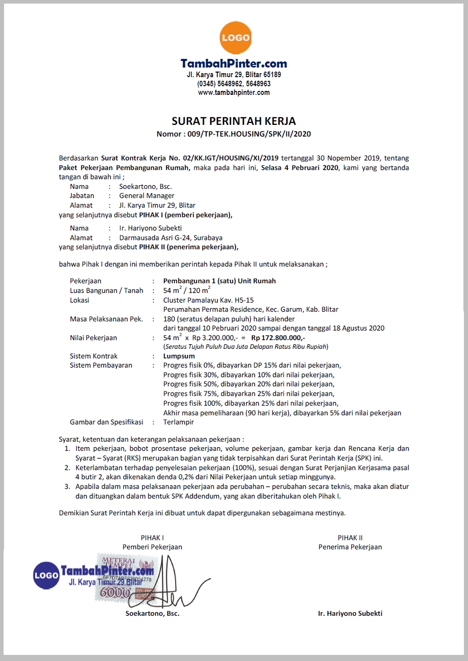 Kontrak Kerja Proyek : Contoh Kontrak Kerja Antara Pemborong Dengan ...