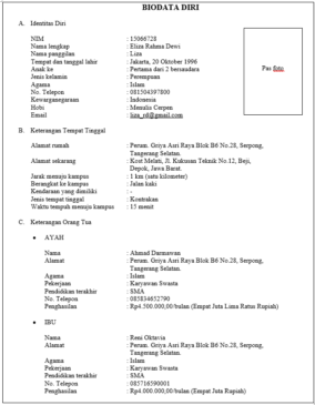 Contoh Biodata Diri Serta Penjelasannya - Tambah Pinter