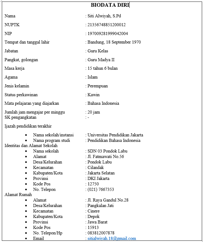 Contoh Biodata Diri Serta Penjelasannya - Tambah Pinter