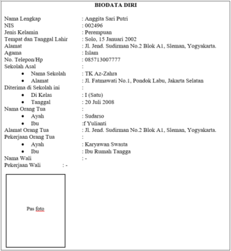 Contoh Biodata Lengkap Siswa Sma Kumpulan Soal Pelajaran 8